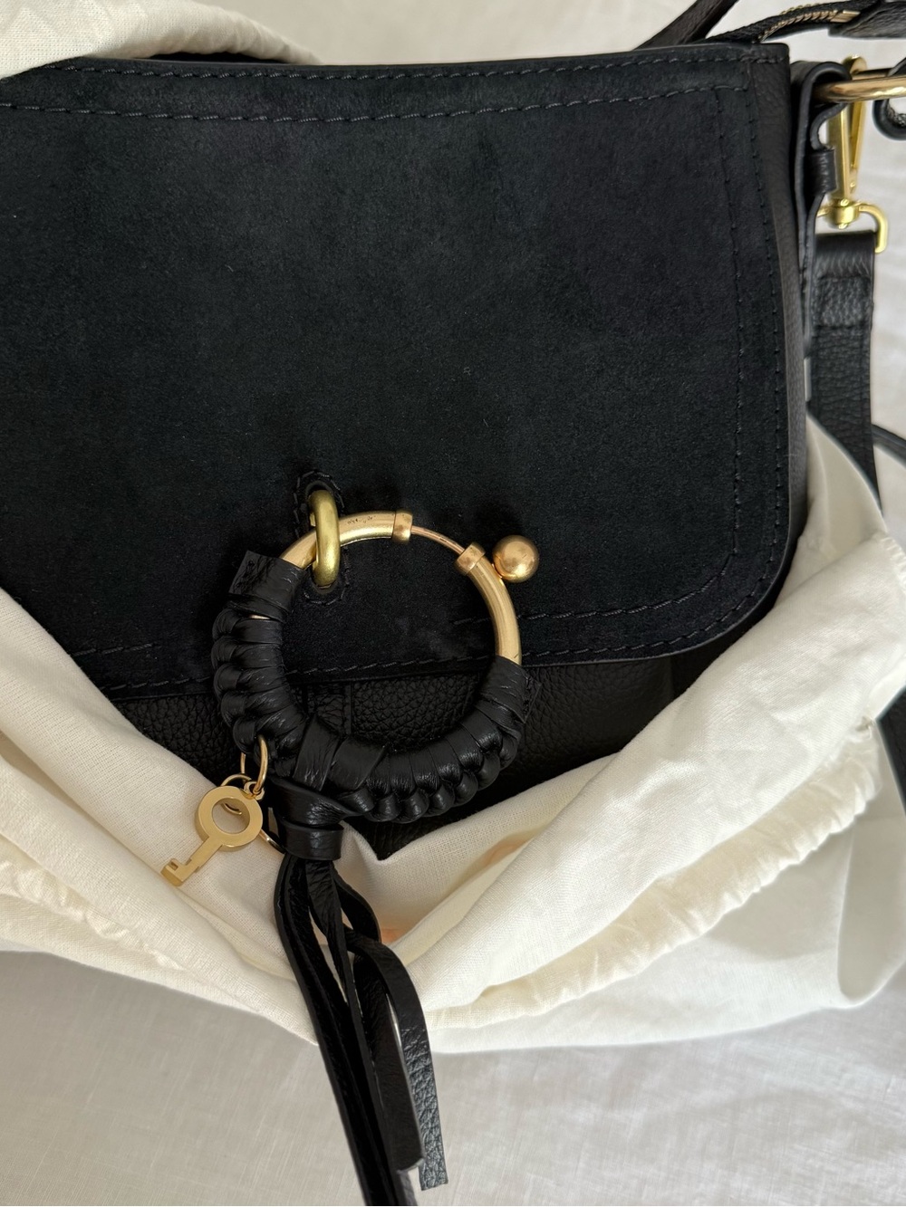 See By Chloe Black Leather Ring-Detail Crossbody Bag - Picture 7 of 11